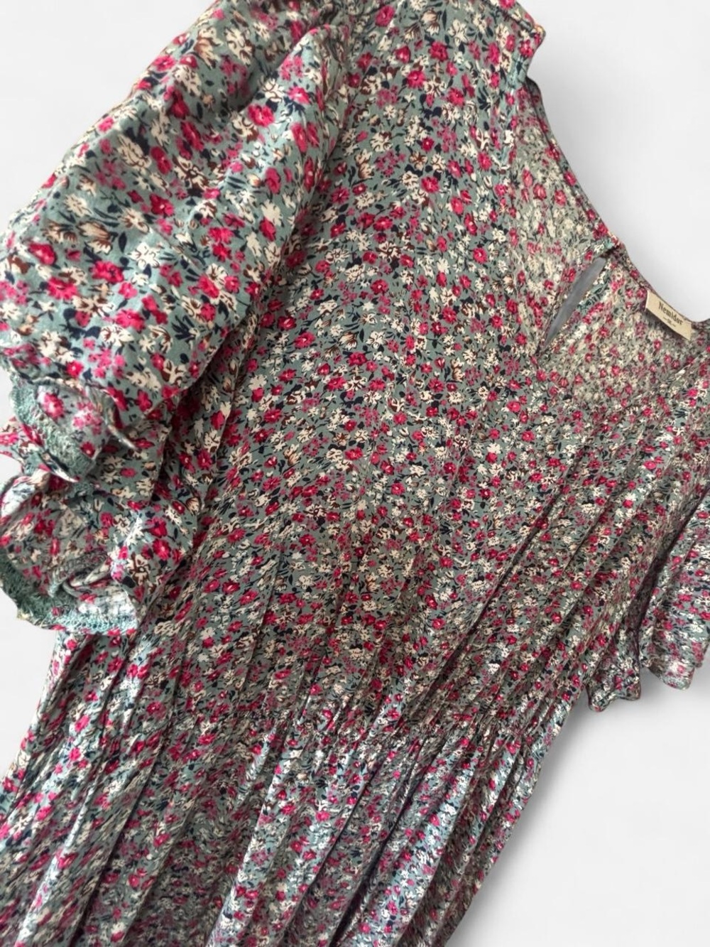 Blue Floral Plus Size Maxi Dress With Butterfly Sleeves